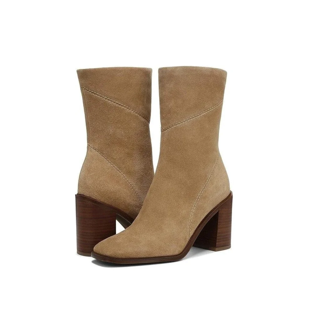 Franco Sarto Womens 7.5 M Tan Cookie Leather Stevie Mid Shaft Boots NIB QI4